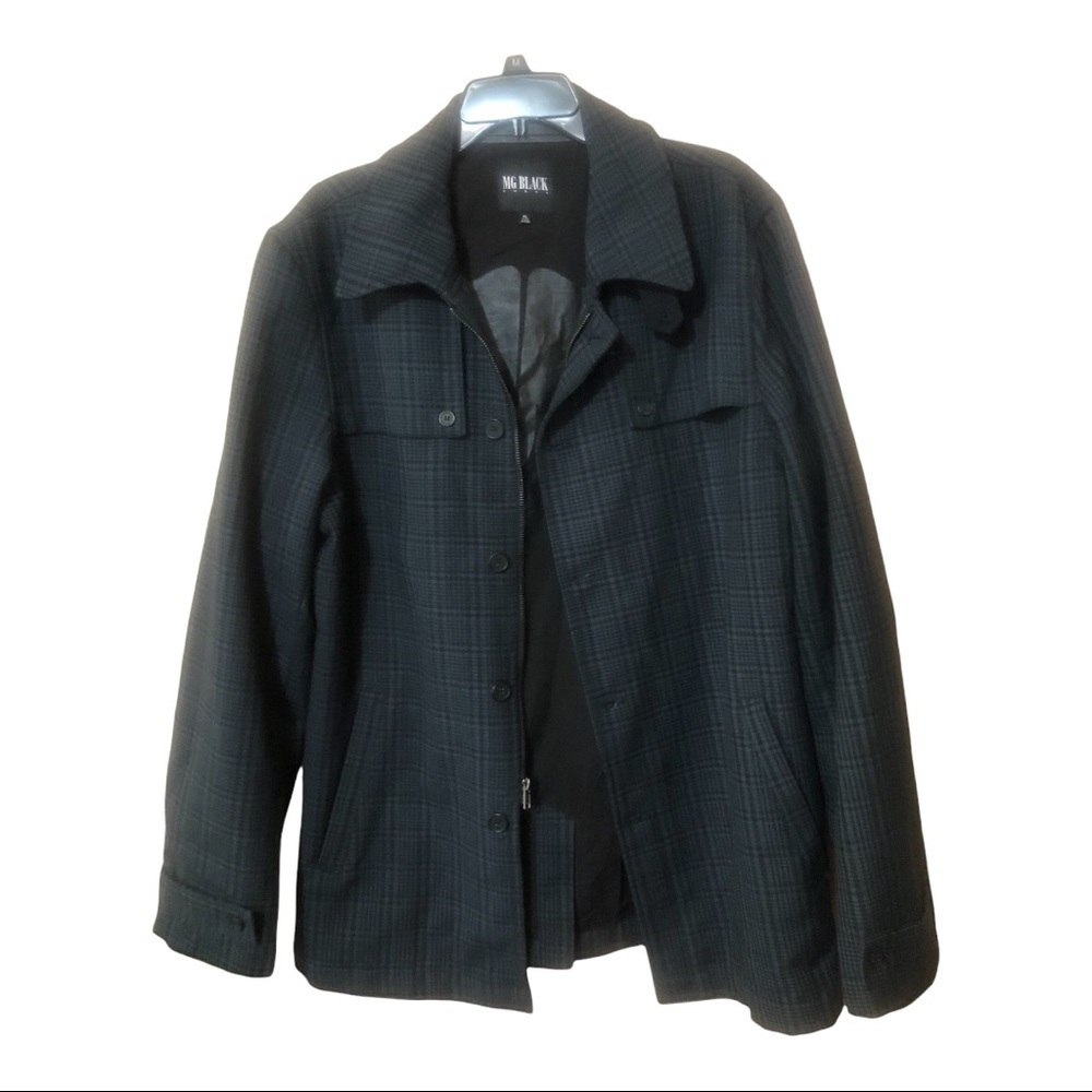 MG Black Label Pea Coat Bloke Plaid Blue Coat Size XL